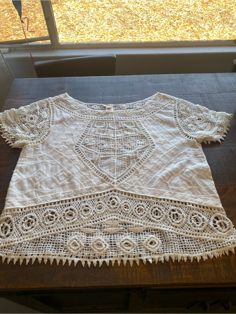 Ultra Pink White Crochet Lace Tunic Top